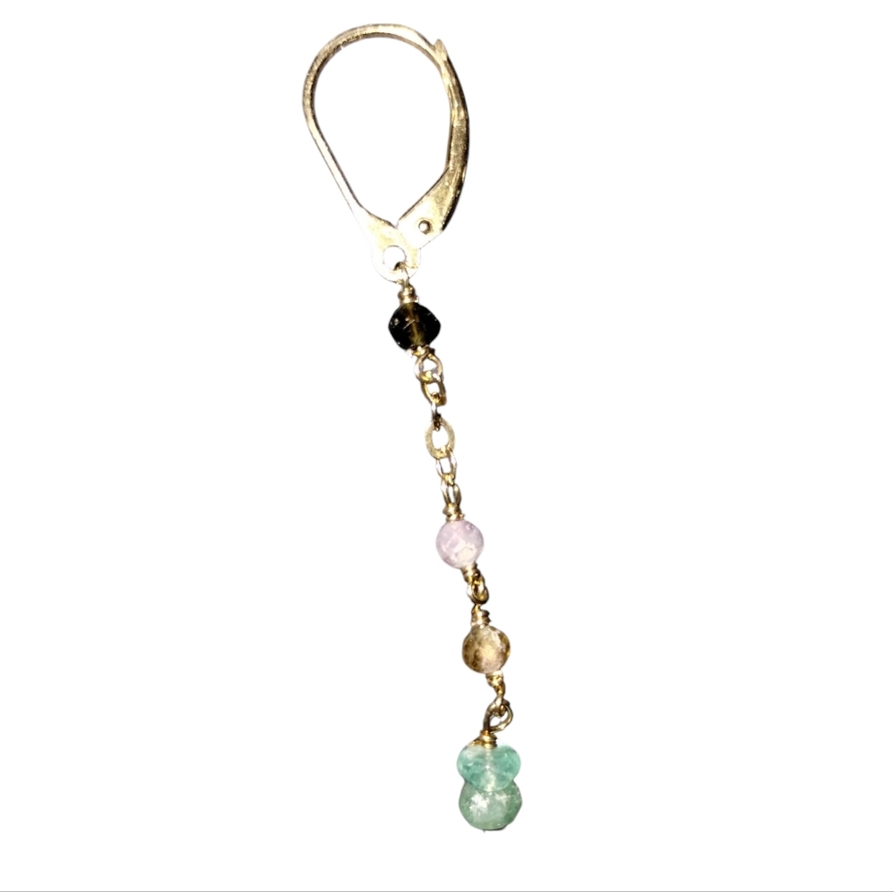 Vermeil 925 single Earring Stone Aquamarine, Rose Qtz, Citrine, Smoky Qtz Nwot